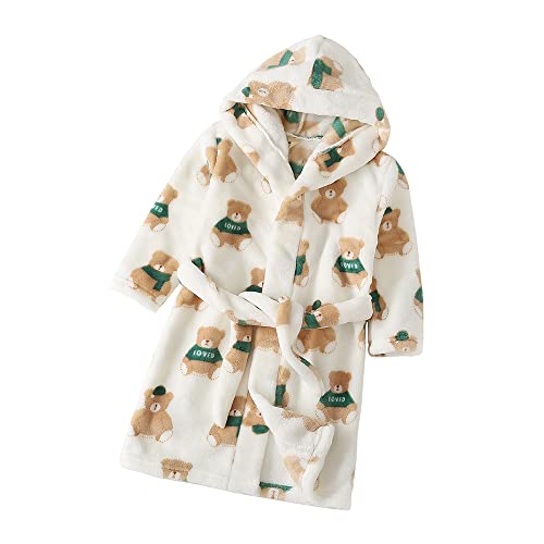 TOKYMOON Bademantel Kinder mit Kapuze für Jungen Mädchen Bademäntel Morgenmantel warmen und weichen Pyjama Nachtwäsche Jungen Flanell Fleece Bademantel Kleinkind Hoodie Roben Bär 130 von TOKYMOON