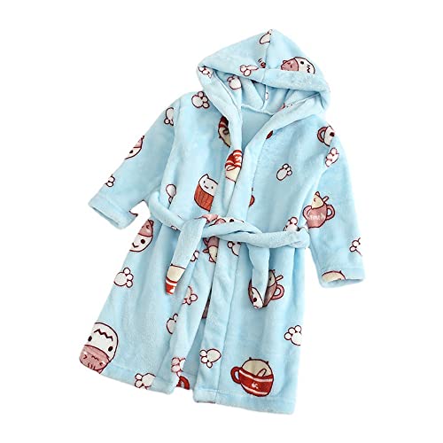 TOKYMOON Bademantel Kinder mit Kapuze für Jungen Mädchen Bademäntel Morgenmantel warmen und weichen Pyjama Nachtwäsche Jungen Flanell Fleece Bademantel Kleinkind Hoodie Roben Blaue Katze 140 von TOKYMOON