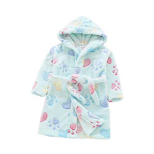 TOKYMOON Bademantel Kinder mit Kapuze für Jungen Mädchen Bademäntel Morgenmantel warmen und weichen Pyjama Nachtwäsche Jungen Flanell Fleece Bademantel Kleinkind Hoodie Roben Blaue Katzenpfote 130 von TOKYMOON