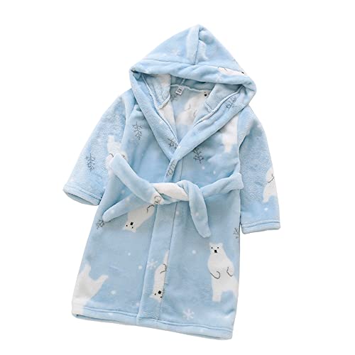 TOKYMOON Bademantel Kinder mit Kapuze für Jungen Mädchen Bademäntel Morgenmantel warmen und weichen Pyjama Nachtwäsche Jungen Flanell Fleece Bademantel Kleinkind Hoodie Roben Eisbär 140 von TOKYMOON