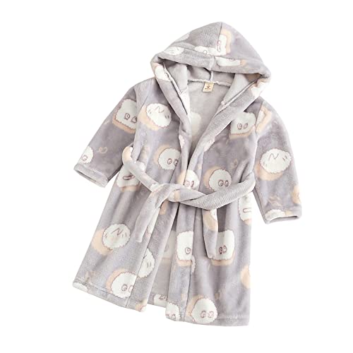 TOKYMOON Bademantel Kinder mit Kapuze für Jungen Mädchen Bademäntel Morgenmantel warmen und weichen Pyjama Nachtwäsche Jungen Flanell Fleece Bademantel Kleinkind Hoodie Roben Grau 110 von TOKYMOON