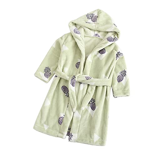 TOKYMOON Bademantel Kinder mit Kapuze für Jungen Mädchen Bademäntel Morgenmantel warmen und weichen Pyjama Nachtwäsche Jungen Flanell Fleece Bademantel Kleinkind Hoodie Roben Grüne Ananas 140 von TOKYMOON