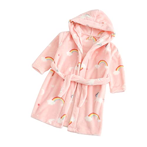TOKYMOON Bademantel Kinder mit Kapuze für Jungen Mädchen Bademäntel Morgenmantel warmen und weichen Pyjama Nachtwäsche Jungen Flanell Fleece Bademantel Kleinkind Hoodie Roben Regenbogenpferd 120 von TOKYMOON