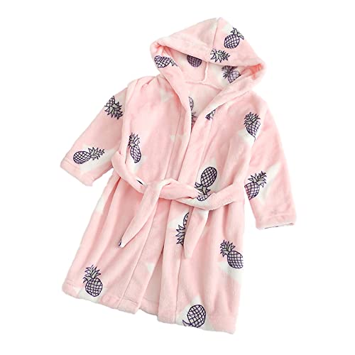 TOKYMOON Bademantel Kinder mit Kapuze für Jungen Mädchen Bademäntel Morgenmantel warmen und weichen Pyjama Nachtwäsche Jungen Flanell Fleece Bademantel Kleinkind Hoodie Roben Rosa Ananas 110 von TOKYMOON