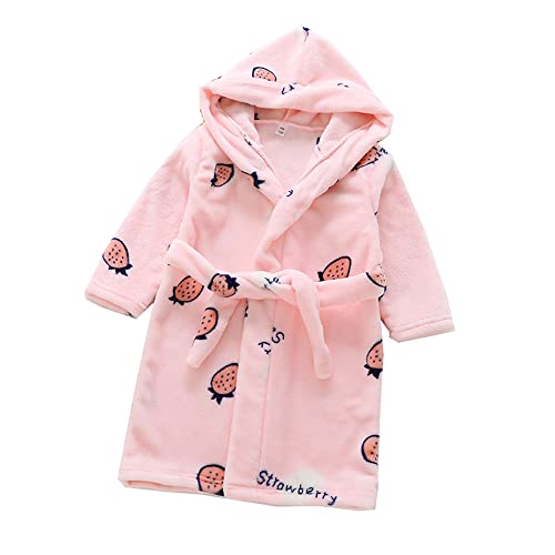 TOKYMOON Bademantel Kinder mit Kapuze für Jungen Mädchen Bademäntel Morgenmantel warmen und weichen Pyjama Nachtwäsche Jungen Flanell Fleece Bademantel Kleinkind Hoodie Roben Rosa Erdbeere 100 von TOKYMOON