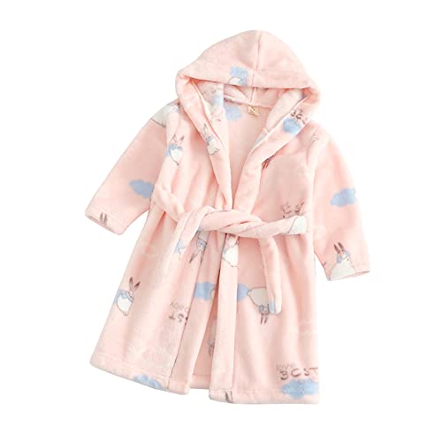 TOKYMOON Bademantel Kinder mit Kapuze für Jungen Mädchen Bademäntel Morgenmantel warmen und weichen Pyjama Nachtwäsche Jungen Flanell Fleece Bademantel Kleinkind Hoodie Roben Rosa Hase 130 von TOKYMOON