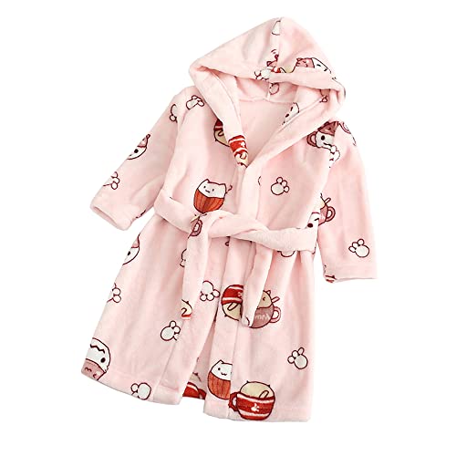 TOKYMOON Bademantel Kinder mit Kapuze für Jungen Mädchen Bademäntel Morgenmantel warmen und weichen Pyjama Nachtwäsche Jungen Flanell Fleece Bademantel Kleinkind Hoodie Roben Rosa Katze 120 von TOKYMOON