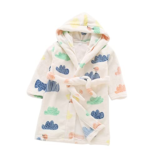 TOKYMOON Bademantel Kinder mit Kapuze für Jungen Mädchen Bademäntel Morgenmantel warmen und weichen Pyjama Nachtwäsche Jungen Flanell Fleece Bademantel Kleinkind Hoodie Roben Weiß 140 von TOKYMOON