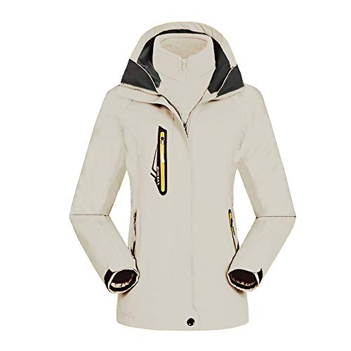 TOKYMOON Damen 3-in-1 Jacke Wasserdicht Fleece Gefüttert Kapuzenmantel für Winter Outdoor Ski Sports Wasserdicht Winddicht Atmungsaktiv Winterjacke mit Kapuze Abnehmbare Outdoor Jacke (3XL, Beige) von TOKYMOON