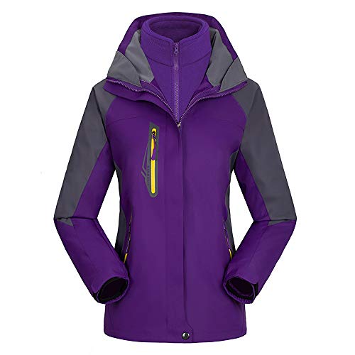 TOKYMOON Damen 3-in-1 Jacke Wasserdicht Fleece Gefüttert Kapuzenmantel für Winter Outdoor Ski Sports Wasserdicht Winddicht Atmungsaktiv Winterjacke mit Kapuze Abnehmbare Outdoor Jacke (XL, Lila) von TOKYMOON