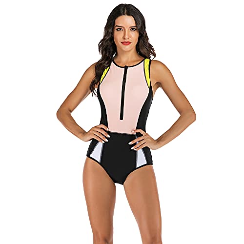 TOKYMOON Damen Bauchweg Badeanzug Einteilig Figurformend Schlankheits Bademode Swimwear Damen Badeanzug Rundhals Einteiliger Bademode Schwimmanzug mit Sonnenschutz Schwarz 1 M von TOKYMOON