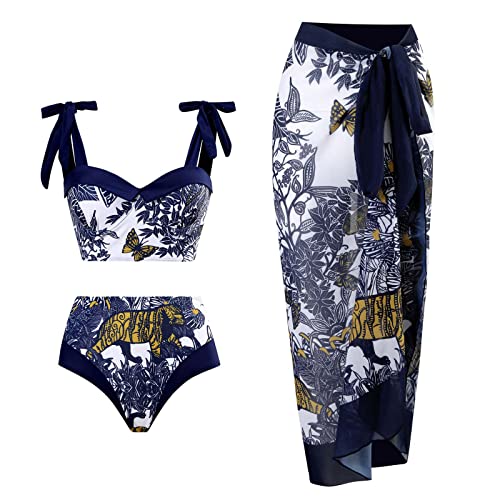 TOKYMOON Damen Bikini Set Rüschen V Ausschnitt High Waist Bikinis Bauchweg Bademode Vintage Blumenmuster Sexy Badeanzug 3 Teilig Damen Retro Schwimmanzug Strandkleid Bikini Tiger L von TOKYMOON