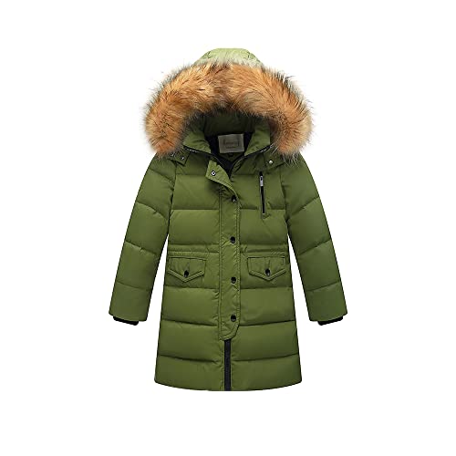 TOKYMOON Daunenjacke Kinder Winterjacke Jungen Wintermantel Mädchen Daunenmantel Kunstfell Warm Outdoorjacke Kinder Jungen Winterjacke Steppjacke Daunenjacken mit Fell Kapuze Armee grün 150 von TOKYMOON