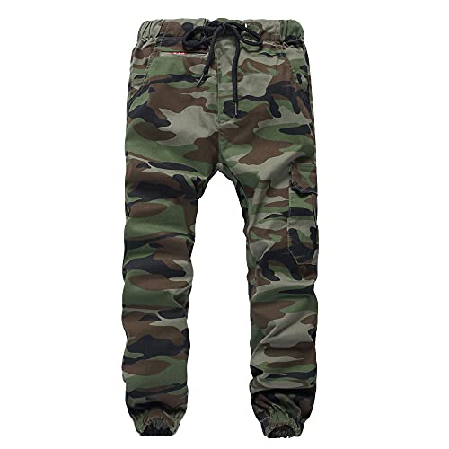 TOKYMOON Hosen für Jungen Kinder Junge Cargo Jogginghose Jogginghose Camouflage Kinder Cargohose mit Gummizug Camouflage Hosen Cargo Hose für Jungen Kinder Sporthose Armeegrün 134-140 von TOKYMOON