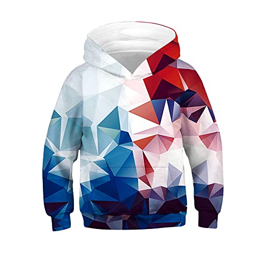 TOKYMOON Jungen 3D Kapuzenpullover Sportlich Unisex Kinder Hoodie 3D Lustig Gedruckt Kapuzenpullover Langarm Pullover Hoodies Sweatshirt für Jungen Mädchen mit Tasche Alter 4-16 Blau+rot 146-152 von TOKYMOON