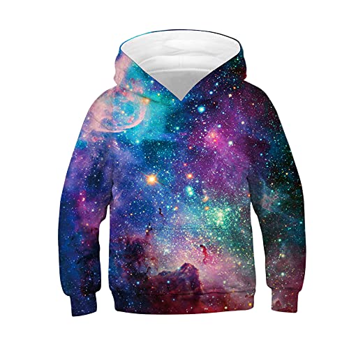 TOKYMOON Jungen 3D Kapuzenpullover Sportlich Unisex Kinder Hoodie 3D Lustig Gedruckt Kapuzenpullover Langarm Pullover Hoodies Sweatshirt für Jungen Mädchen mit Tasche Alter 4-16 Galaxis 116-122 von TOKYMOON