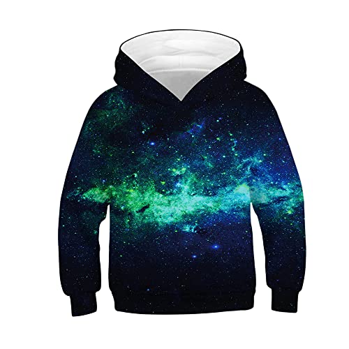 TOKYMOON Jungen 3D Kapuzenpullover Sportlich Unisex Kinder Hoodie 3D Lustig Gedruckt Kapuzenpullover Langarm Pullover Hoodies Sweatshirt für Jungen Mädchen mit Tasche Alter 4-16 Grün 146-152 von TOKYMOON