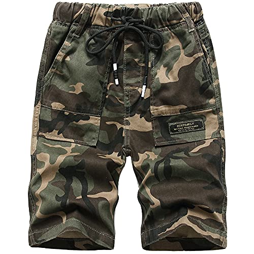 TOKYMOON Jungen Camouflage Shorts Cargo Shorts Kinder Sommer Bermuda Kurze Hosen Freizeithose Jungen Shorts Camouflage Kinder Kurze Hosen mit Gummizug Armeegrün 122-128 von TOKYMOON