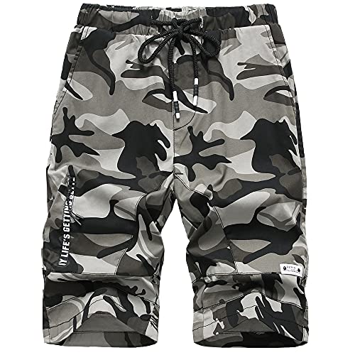 TOKYMOON Jungen Camouflage Shorts Cargo Shorts Kinder Sommer Bermuda Kurze Hosen Freizeithose Jungen Shorts Camouflage Kinder Kurze Hosen mit Gummizug Grau 1 122-128 von TOKYMOON