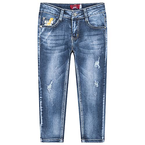 TOKYMOON Jungen Jeanshosen Jungen Regular Fit Jeans Kinder Denim Zerrissene Jeanshosen Jungen Skinny Jeanshosen mit Verstellbarem Bund Stretch Denim Jeans Kinder Hellblau 150 von TOKYMOON