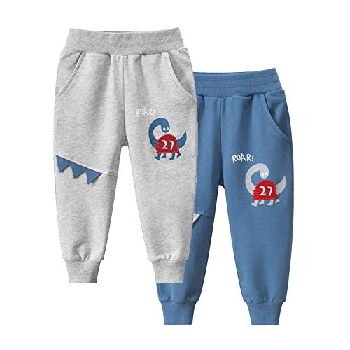 TOKYMOON Jungen Jogginghose Baumwolle Kinder Sweathose Dinosaurier Gedruckt Freizeithose 2er Pack Kinder Junge Sweathose Kids Sporthose Jogger Pants Hose Babyhose Jogginghose Dinosaurier 140 von TOKYMOON