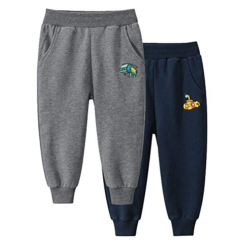 TOKYMOON Jungen Jogginghose Baumwolle Kinder Sweathose Dinosaurier Gedruckt Freizeithose 2er Pack Kinder Junge Sweathose Kids Sporthose Jogger Pants Hose Babyhose Jogginghose Grau Blau 100 von TOKYMOON