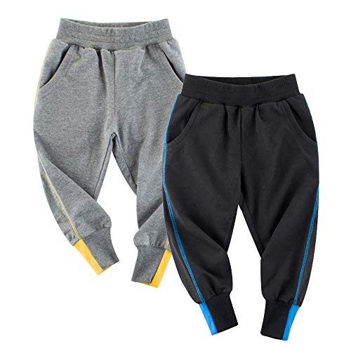 TOKYMOON Jungen Jogginghose Baumwolle Kinder Sweathose Dinosaurier Gedruckt Freizeithose 2er Pack Kinder Junge Sweathose Kids Sporthose Jogger Pants Hose Babyhose Jogginghose Schwarz grau 120 von TOKYMOON