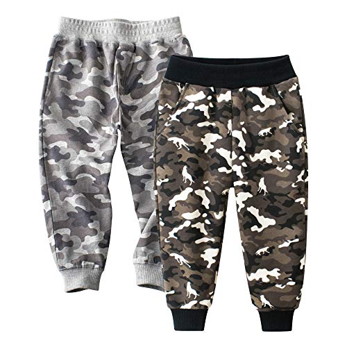 TOKYMOON Jungen Jogginghose Baumwolle Kinder Sweathose Dinosaurier Gedruckt Freizeithose 2er Pack Kinder Junge Sweathose Kids Sporthose Jogger Pants Hose Babyhose Jogginghose Tarnung 140 von TOKYMOON