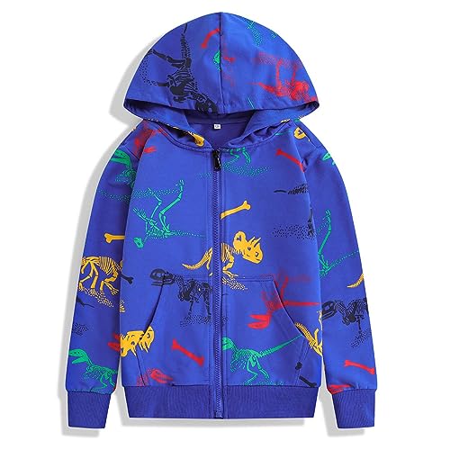 TOKYMOON Jungen Kapuzenpullover Hoodie Jungen Pullover Dinosaurier Jacke Zip Up Dino Kapuzenpullover Kapuzenjacke Langarm Kinder Sweatjacke Reißverschluss Sweatshirt Blau 140 von TOKYMOON