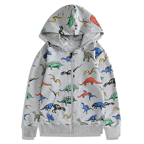 TOKYMOON Jungen Kapuzenpullover Hoodie Jungen Pullover Dinosaurier Jacke Zip Up Dino Kapuzenpullover Kapuzenjacke Langarm Kinder Sweatjacke Reißverschluss Sweatshirt Dunkelgrau 120 von TOKYMOON