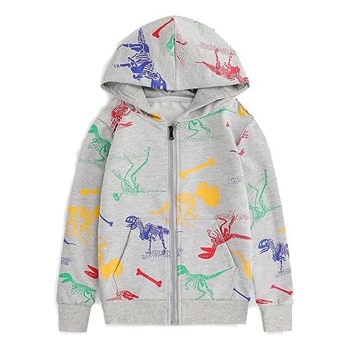 TOKYMOON Jungen Kapuzenpullover Hoodie Jungen Pullover Dinosaurier Jacke Zip Up Dino Kapuzenpullover Kapuzenjacke Langarm Kinder Sweatjacke Reißverschluss Sweatshirt Grau 160 von TOKYMOON