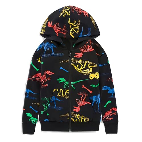 TOKYMOON Jungen Kapuzenpullover Hoodie Jungen Pullover Dinosaurier Jacke Zip Up Dino Kapuzenpullover Kapuzenjacke Langarm Kinder Sweatjacke Reißverschluss Sweatshirt Schwarz 120 von TOKYMOON