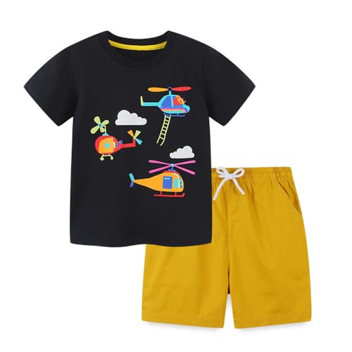 TOKYMOON Jungen Kurzarm T-Shirt Kurze Hose, 2-teiliges Jungen Schlafanzug Kinder Kurzarm Shorty Pyjamas Set Baumwolle Zweiteiliger Nachtwäsche Sommer Bekleidungssets für Kinder Hubschrauber 3Y von TOKYMOON