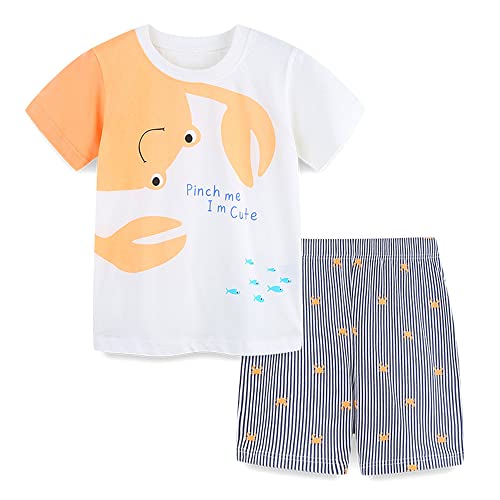 TOKYMOON Jungen Kurzer Schlafanzug Baumwolle Kinder Pyjama Set Zweiteiliger Sommer Jungen Nachtwäsche Schlafanzug Kinder Kurzarm Set Jungen Kurze Hose Tshirt Jungs Sommer Outfits Krabbe 110 von TOKYMOON