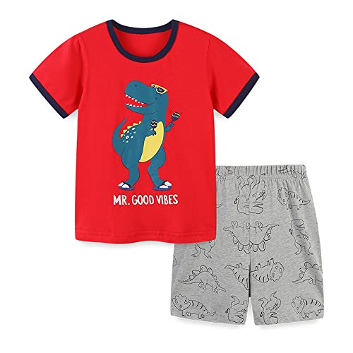 TOKYMOON Jungen Kurzer Schlafanzug Baumwolle Kinder Pyjama Set Zweiteiliger Sommer Jungen Nachtwäsche Schlafanzug Kinder Kurzarm Set Jungen Kurze Hose Tshirt Jungs Sommer Outfits Rot + Grau 140 von TOKYMOON