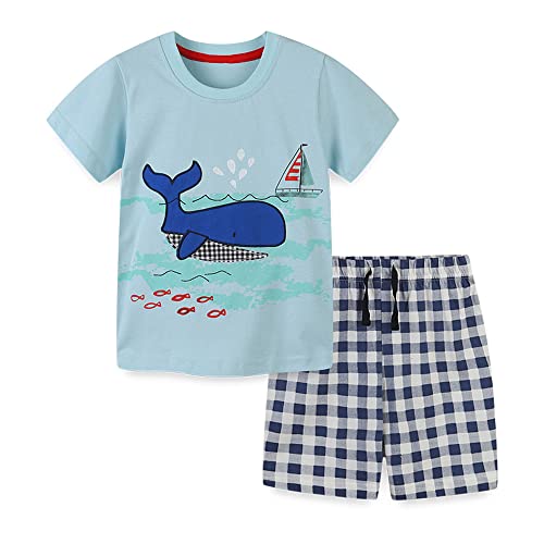 TOKYMOON Jungen Kurzer Schlafanzug Baumwolle Kinder Pyjama Set Zweiteiliger Sommer Jungen Nachtwäsche Schlafanzug Kinder Kurzarm Set Jungen Kurze Hose Tshirt Jungs Sommer Outfits Wal 110 von TOKYMOON