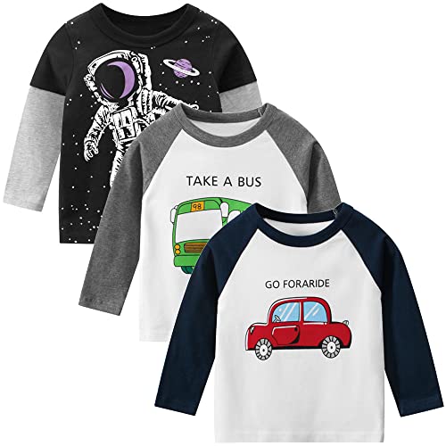 TOKYMOON Jungen Langarmshirt T Shirt Sweatshirt Bedrucktes Baumwolle Oberteil Frühling Herbst 1-7 Jahre 3er Pack Langarm Tshirt Kinder Baumwoll Jungen Tshirt Kaktus 122 von TOKYMOON