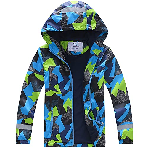 TOKYMOON Jungen Regenjacke Gefüttert Kinder Wasserdicht Camouflage Softshelljacke Kinder Gefütterte Jacke Jungen Übergangsjacken für Jungs Windjacke Regenmantel mit Kapuze Grün 1 146-152 von TOKYMOON