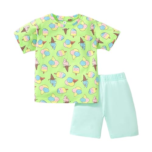 TOKYMOON Jungen Short Shirt Set Kleinkind Kinder Outfit 2 Stck Schlafanzug Jungen Kurzarm Kinder Pyjama Set Zweiteiliger Nachtwäsche Shorty Sommer Bekleidungsset 2-7 Jahre T Shirt Grün 7Y von TOKYMOON