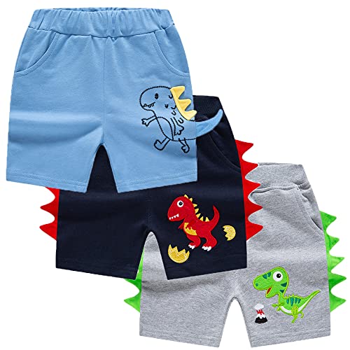 TOKYMOON Jungen Shorts 3er Sommer Shorts Kinder Baumwolle Kurze Hosen Pull-on Freizeit Shorts Kinder Kurze Hosen Jungen Shorts Jungs Sweat Shorts Kurze Hose Sporthose Dinosaurier 130 von TOKYMOON