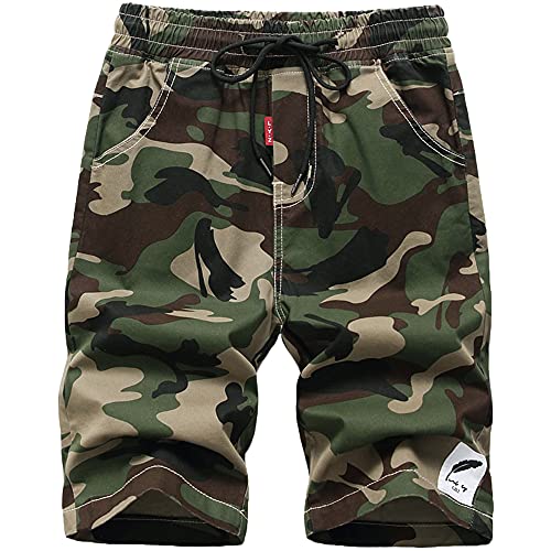 TOKYMOON Jungen Shorts Jungen Kurze Hosen Kinder Cargo Shorts Sommer Shorts Jungen Camouflage Shorts Kinder Sommer Kurze Hosen Military Army Print Sport Camo Cargo Freizeithose Armeegrün 116-122 von TOKYMOON