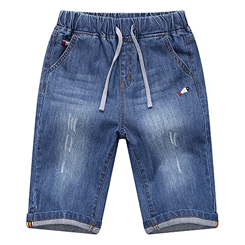 TOKYMOON Jungen Shorts Kinder Jungen Kurze Hosen Kinder Jungen Jeans Shorts Kurze Hose Kinder Sommer Jeanshose Jeansshorts mit aufgerolltem Saum und Gummizug Blau 150 von TOKYMOON