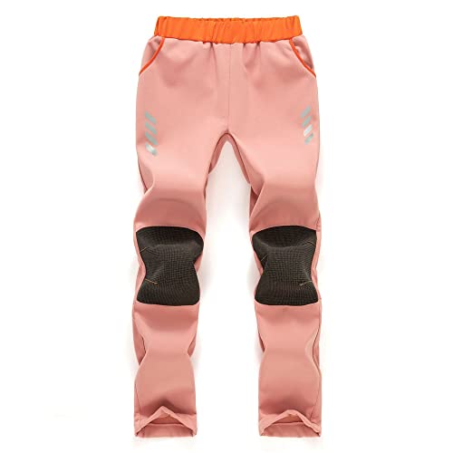 TOKYMOON Jungen Softshellhose Kinder Softshellhose Gefüttert Skihose mit Reflektor Thermohose Wasserdicht Winter Schneehose Atmungsaktiv Warm Hose Mädchen Wanderhose Outdoorhose Rosa XL von TOKYMOON