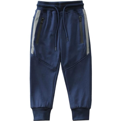 TOKYMOON Jungen Sporthose Gefütterte Jogger Pants Jogginghose Kinder Sweathose Thermo Hose Streetwear Sweatpants Navy blau 160 von TOKYMOON