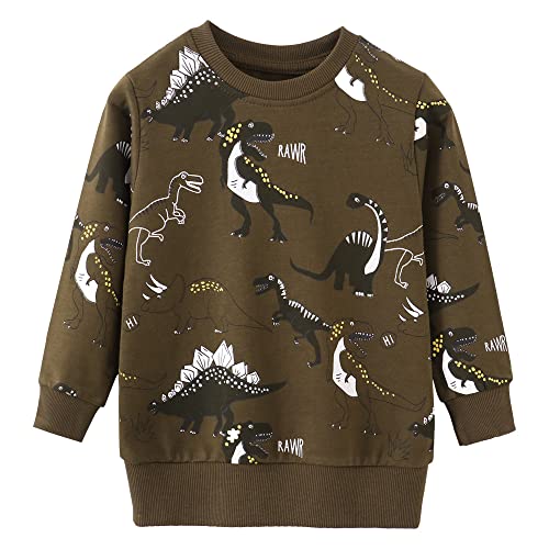 TOKYMOON Jungen Sweatshirt Kinder Warme Pullover Baumwolle Activewear Kinder Dinosaurier Pullover Digger T-Shirt Langarmshirt für Kinder Jungen Sweatshirt Pullover 1-7 Jahre Braun 122-128 von TOKYMOON