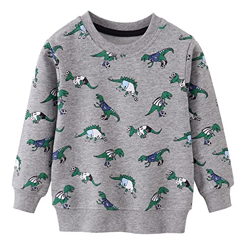 TOKYMOON Jungen Sweatshirt Kinder Warme Pullover Baumwolle Activewear Kinder Dinosaurier Pullover Digger T-Shirt Langarmshirt für Kinder Jungen Sweatshirt Pullover 1-7 Jahre Grau+grün 116-122 von TOKYMOON