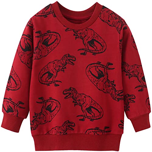 TOKYMOON Jungen Sweatshirt Kinder Warme Pullover Baumwolle Activewear Kinder Dinosaurier Pullover Digger T-Shirt Langarmshirt für Kinder Jungen Sweatshirt Pullover 1-7 Jahre Rot Dinosaurier 104-110 von TOKYMOON