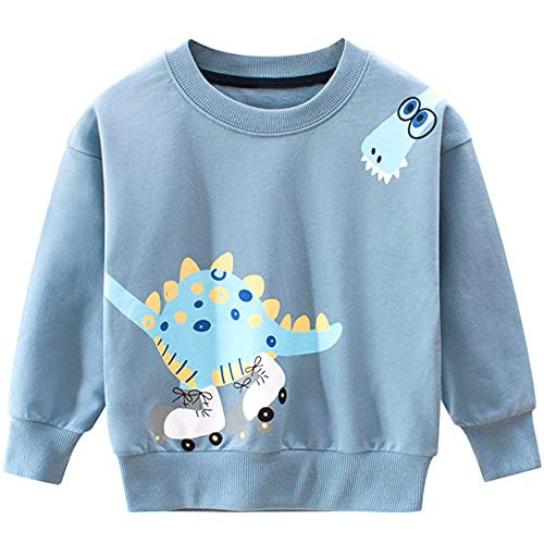 TOKYMOON Jungen Sweatshirt Kinder Warme Pullover Jumper Oberbekleidung 1-7 Jahre Dinosaurier Pullover T-Shirt Langarmshirt für Jungen Langarm Top Sweat Streetwear Blau Dinosaurier 104-110 von TOKYMOON