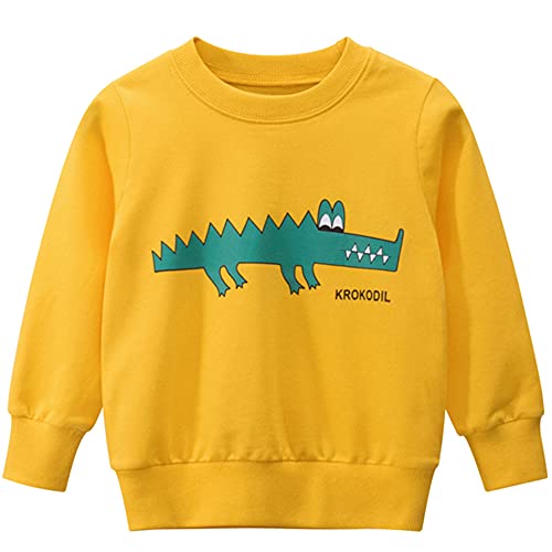 TOKYMOON Jungen Sweatshirt Kinder Warme Pullover Jumper Oberbekleidung 1-7 Jahre Dinosaurier Pullover T-Shirt Langarmshirt für Jungen Langarm Top Sweat Streetwear Gelb Krokodil 116-122 von TOKYMOON