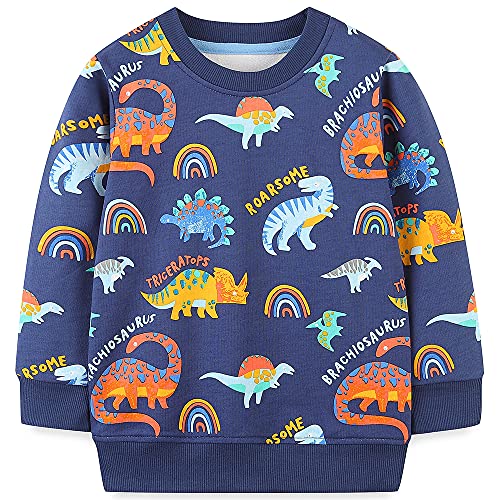 TOKYMOON Jungen Sweatshirt Pullover Baumwolle T-Shirt Kinder Langarmshirts Dinosaurier Kinder Sweatshirt Weihnachtspullover Warme Top Sweat Streetwear Oberbekleidung Dinosaurier Blau 116-122 von TOKYMOON